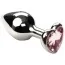 Анальная пробка с розовым кристаллом SWAROVSKI Silver Heart Pink Topaz, серебряная