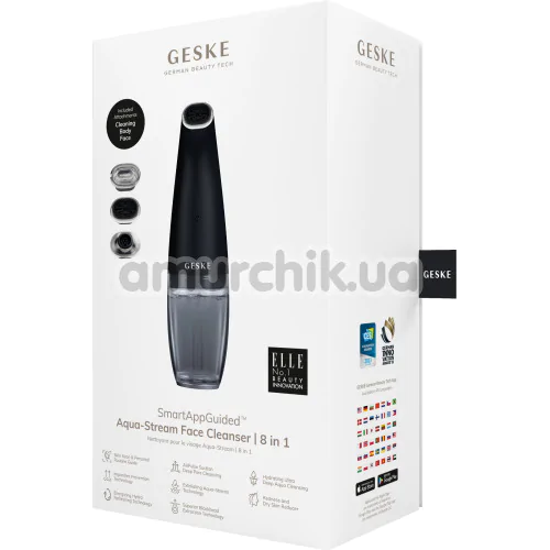 Пристрій для очищення шкіри обличчя Geske Aqua-Stream Face Cleanser 8 in 1, чорний