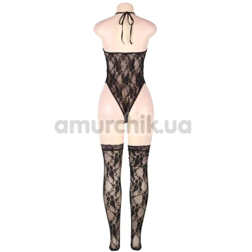 Комплект Star Night Sexy Sleeveless Floral Lace Set, чорний: боді + панчохи