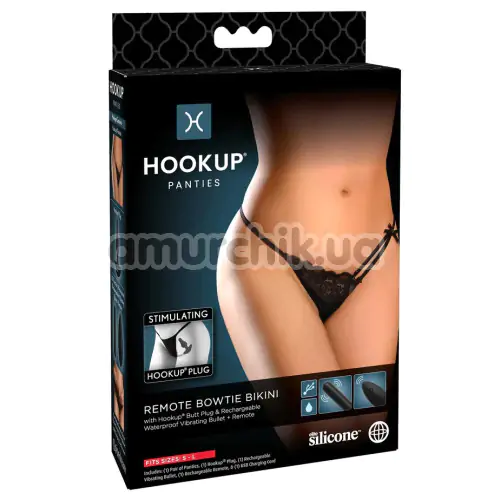Трусики с анальной пробкой с вибрацией HookUp Panties Remote Bowtie Bikini, черные