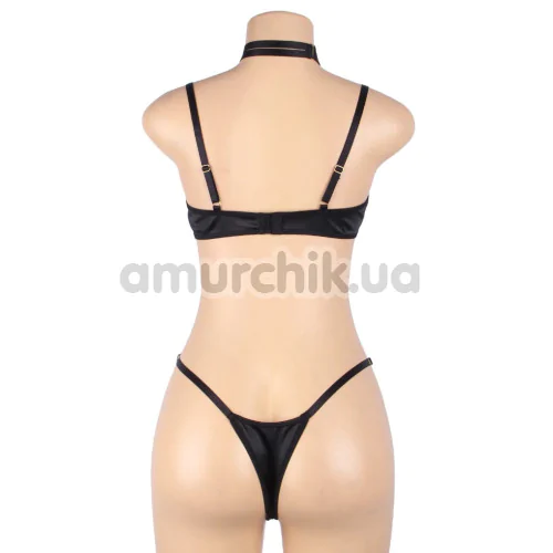 Комплект Star Night Velvet Hollow Cut Halter, чорний: бюстгальтер + трусики-стрінги