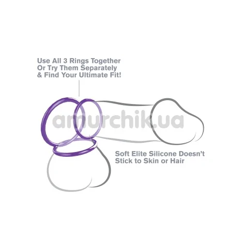 Набор эрекционных колец Fantasy C-Ringz Silicone 3-Ring Stamina Set, фиолетовый