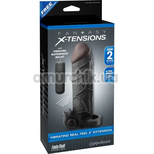 Насадка на пенис с вибрацией Fantasy X-tensions Vibrating Real Feel 2 inch Extension, черная