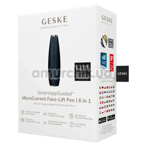 Микротоковая ручка для подтяжки кожи лица Geske MicroCurrent Face-Lift Pen 6 in 1, черная