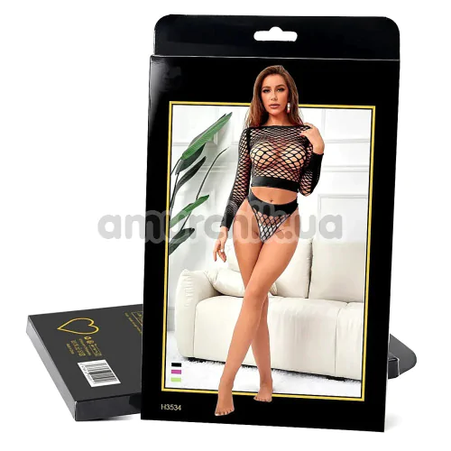 Комплект Star Night Hollow Out Fishnet Lingerie Set, черный: топ + трусики-стринги