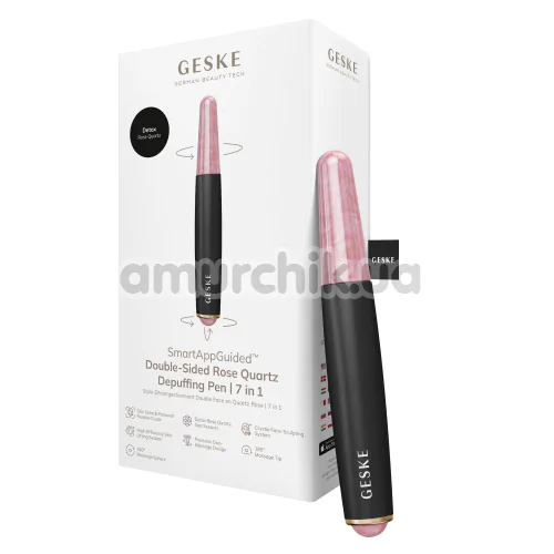 Ручка-массажер для лица Geske Double-Sided Rose Quartz Depuffing Pen 7 in 1, серый