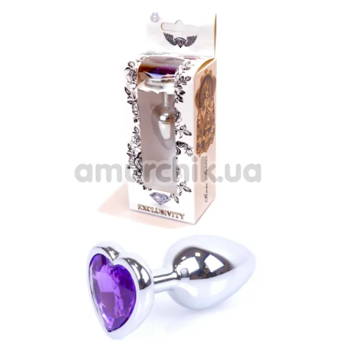 Анальна пробка з фіолетовим кристалом Exclusivity Jewellery Silver Heart Plug, срібна