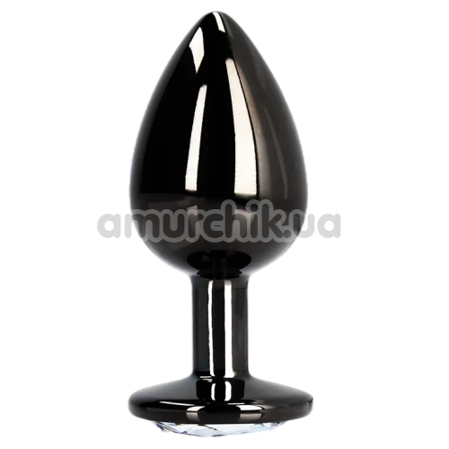 Анальная пробка с прозрачным кристаллом Ouch! Metal Butt Plug Medium, черная