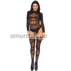 Комплект Leg Avenue Truth Or Dare Bodysuit And Thigh Highs Set, чорний: боді + панчохи - Фото №1