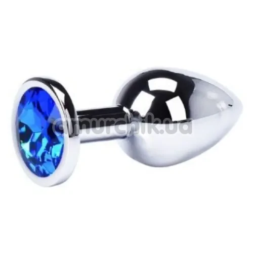 Анальна пробка з синім кристалом Loveshop Seamless Butt Plug M, срібна - Фото №1