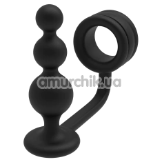 Анальна пробка з ерекційним кільцем Ramrod Cockring With Beaded Anal Plug, чорна - Фото №1