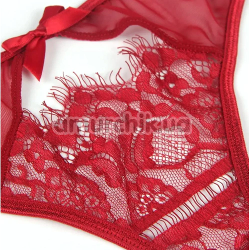 Комплект Star Night Sheer & Lace Bow Garter Belt, червоний: пояс для панчіх + трусики