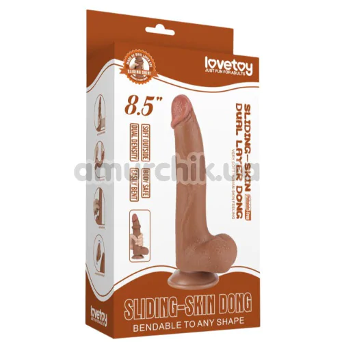 Фаллоимитатор Sliding-Skin Dual Layer Dong 8.5 с мошонкой, светло-коричневый