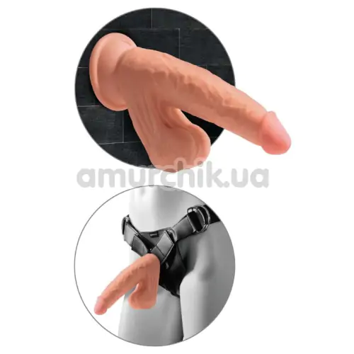 Фаллоимитатор King Cock Plus 7 Triple Density Cock With Swinging Balls, светло-коричневый