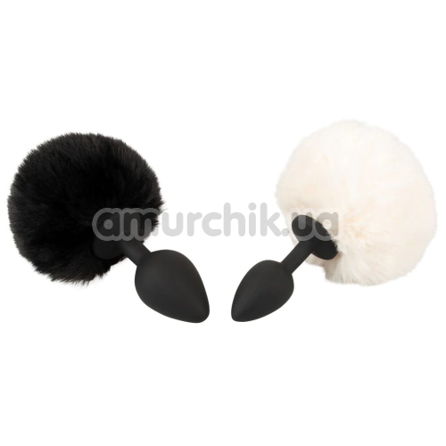 Анальна пробка з білим хвостиком Fluffy Tail Plug For Your Butt S, чорна