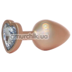 Анальная пробка с прозрачным кристаллом Exclusivity Jewellery Pearl Gold Heart Plug L, золотая - Фото №1