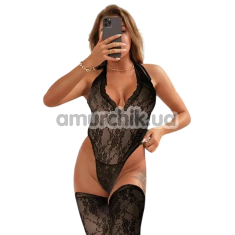 Комплект Star Night Sexy Sleeveless Floral Lace Set, черный: боди + чулки - Фото №1
