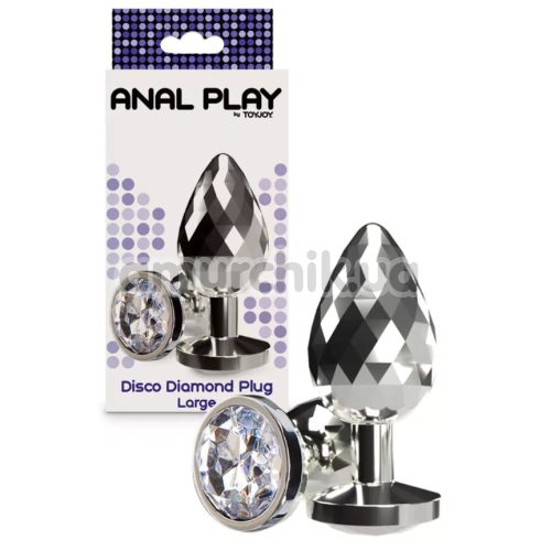 Анальна пробка з прозорим кристалом Anal Play Disco Diamond Plug Large, срібна