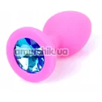Анальная пробка с голубым кристаллом Exclusivity Jewellery Silicon Plug S, розовая - Фото №1