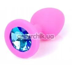 Анальная пробка с голубым кристаллом Exclusivity Jewellery Silicon Plug S, розовая - Фото №1