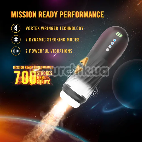 Мастурбатор с вибрацией, ротацией, толчками и подогревом M For Men Quantum X, черный