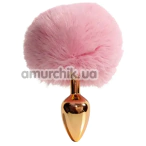 Анальна пробка з рожевим хвостиком Alume Metal Plug With Tail S, золота - Фото №1