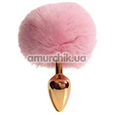 Анальная пробка с розовым хвостиком Alume Metal Plug With Tail S, золотая - Фото №1