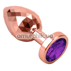 Анальная пробка с фиолетовым кристаллом Seamless Butt Plug Starting Medium, розово-золотая - Фото №1