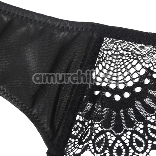 Комплект Star Night Lace Garter Belt Mesh, чорний: пояс для панчіх + трусики-стрінги