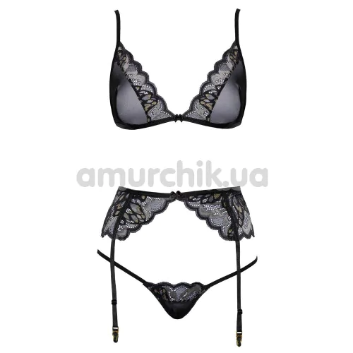 Комплект Kissable Suspender, чорний: бюстгальтер + пояс для панчіх + трусики-стрінги