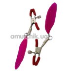 Затискачі для сосків з пір'ям DS Fetish Metal Nipple Clamps Feather L, червоні - Фото №1