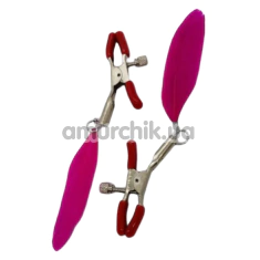 Зажимы для сосков с перьями DS Fetish Metal Nipple Clamps Feather L, красные - Фото №1