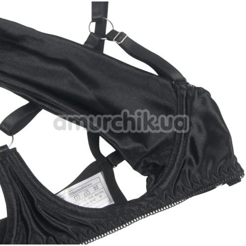 Комплект Star Night Openable Bow Sexy Bra Set, черный: бюстгальтер + трусики-стринги + гартеры