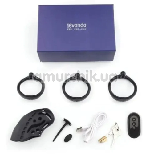 Пояс верности с электростимуляцией Lockink Sevanda Nautilus Estim Remote Control Chastity Cage, черный