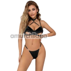 Комплект Star Night Velvet Hollow Cut Halter, чорний: бюстгальтер + трусики-стрінги - Фото №1