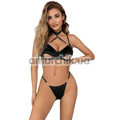 Комплект Star Night Velvet Hollow Cut Halter, черный: бюстгальтер + трусики-стринги - Фото №1