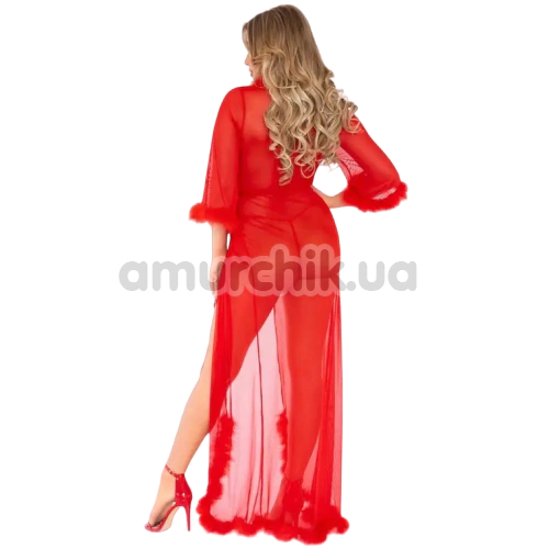 Комплект Leg Avenue Marabou Trimmed, червоний: пеньюар + трусики-стрінги