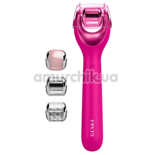 Массажер-роллер для лица с микроиглами Geske MicroNeedle Face Roller 9 in 1, ярко-розовый - Фото №1
