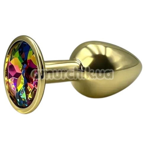 Анальная пробка с радужным кристаллом Alume Metal Plug S, золотая
