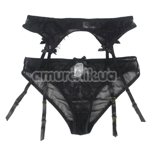 Комплект Star Night Sheer & Lace Bow Garter Belt, черный: пояс для чулок + трусики