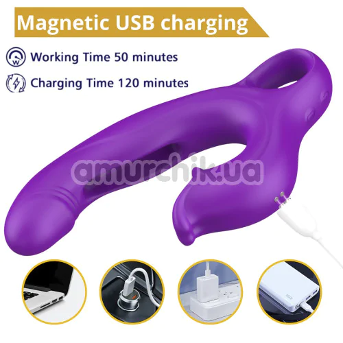 Вибратор для клитора и точки G Sweet Play G-Spot Vibrator With Clitoral Licking & Flapping A17, фиолетовый