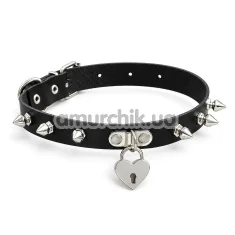 Нашийник DS Fetish Heart Lock Collar, чорний - Фото №1