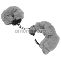 Наручники з сірим хутром DS Fetish Plush Handcuffs, срібні - Фото №1