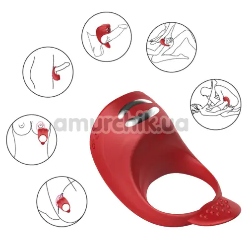 Виброкольцо для члена с электростимуляцией FoxShow Silicone Vibrating Ring With Electro Stim, красное