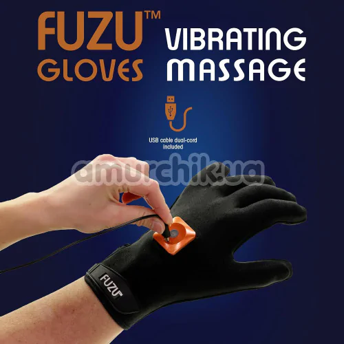 Перчатки с вибрацией Fuzu Glove Vibrating Massage Two Hands, черные