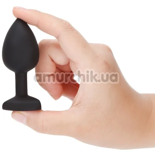 Анальная пробка со светло-розовым кристаллом Silicone Jewelled Butt Plug Heart Small, черная