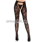 Колготки Leg Avenue Rose Lace Crotchless Tights With Open One, черные - Фото №1