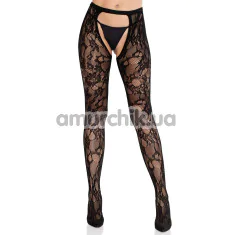 Колготки Leg Avenue Rose Lace Crotchless Tights With Open One, черные - Фото №1