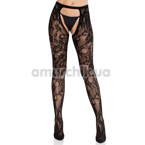 Колготки Leg Avenue Rose Lace Crotchless Tights With Open One, черные - Фото №1