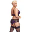 Комплект Cottelli Curves Set, черно-фиолетовый: бюстгальтер + трусики с подвязками для чулок - Фото №2